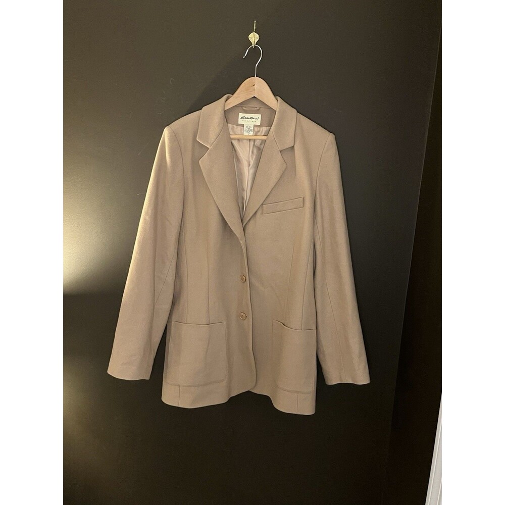 Vintage 90s Eddie Bauer Womens L Tall Wool Blazer Camel Tan 80% Wool Jacket